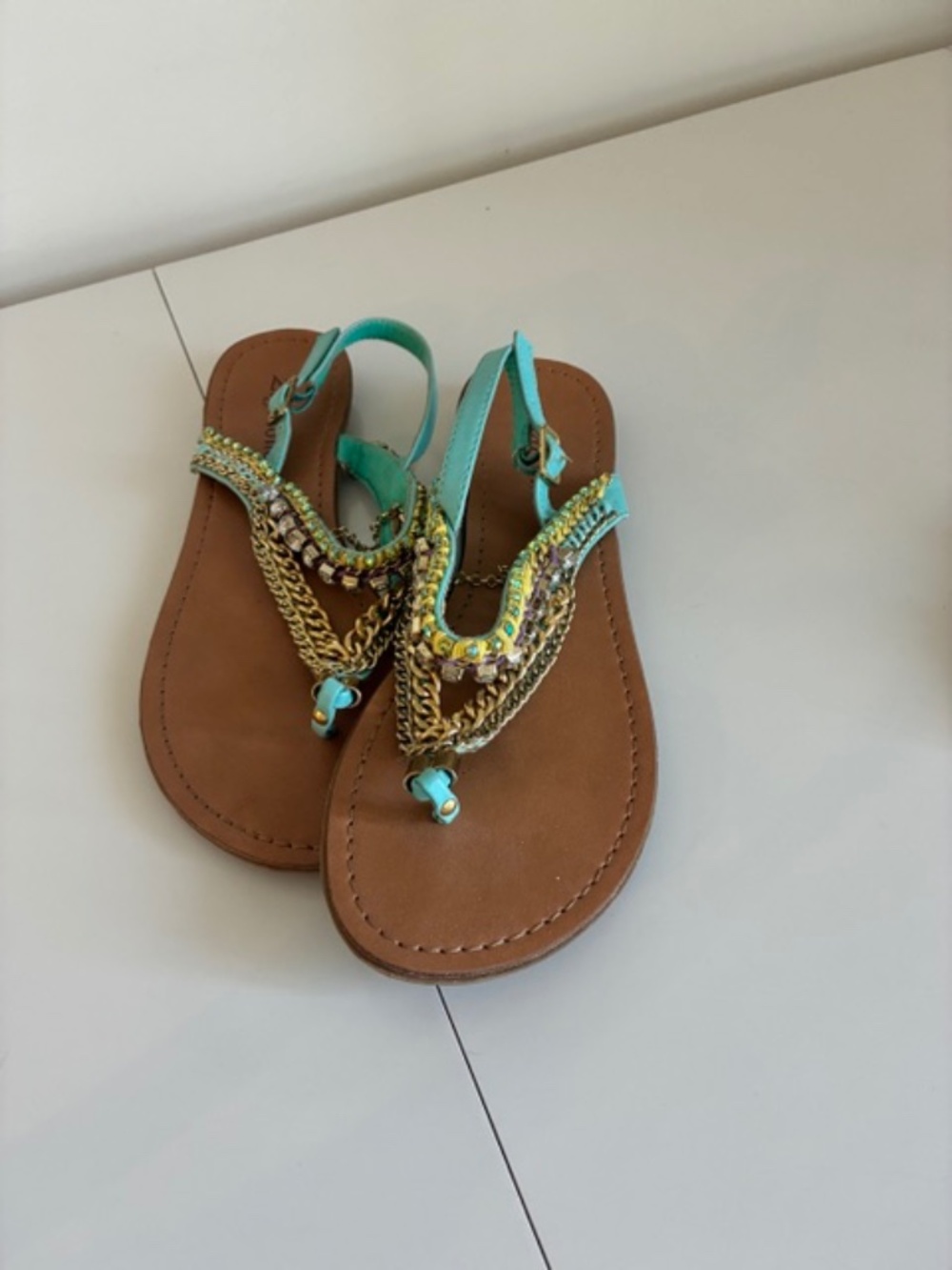 GOLD, TURQUOISE AND DIAMOND SANDALS